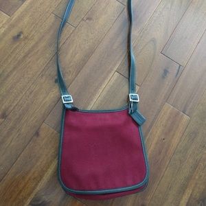 Coach burgundy leather trim canvas crossbody bag